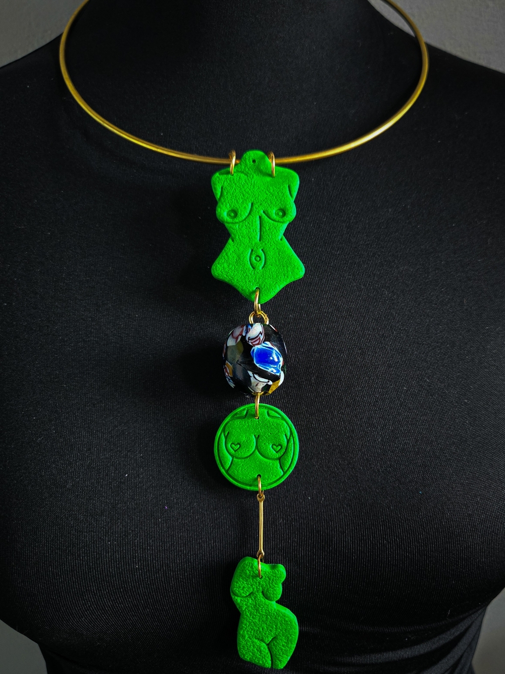 Handmade Green Sculptural‎ Pendant Necklace by